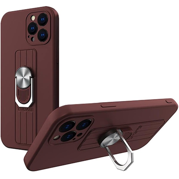 Ring Case silikondeksel med fingerholder og stativ for iPhone 12 mini brun