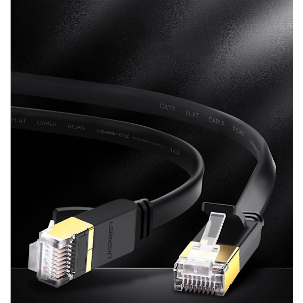 UGRØNT FLADT KABEL ETHERNET PATCHKABEL RJ45 CAT 7 STP LAN 10 GBPS 10 M SORT (NW106 11265)
