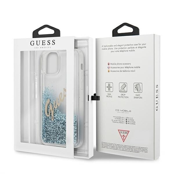 Guess GUHCP12LGLVSBL iPhone 12 Pro Max 6.7 blå/blå hardt deksel Glitter Vintage Script