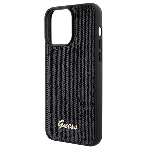 Guess Sequin Script metalldeksel til iPhone 15 Pro Max - Svart