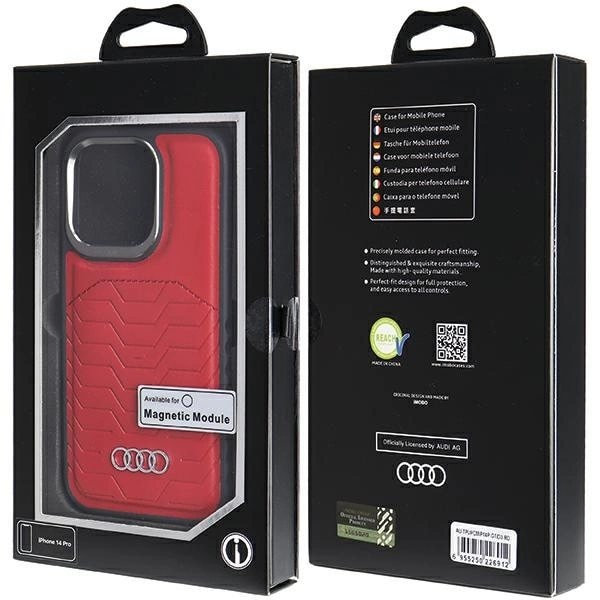 AUDI SYNTETISK LÆDER TASKE MED MAGSAFE TIL IPHONE 14 PRO - RØD