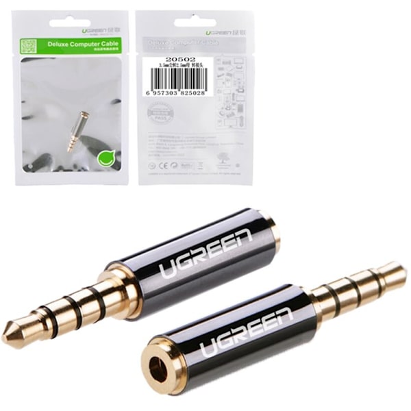 Ugreen lydadaptertilkobling 3,5 mm hannkontakt 2,5 mm hunn svart (20502)
