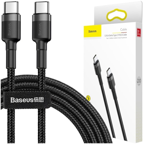 Baseus Cafule-kabel Slitesterk nylonkabelledning USB-C PD / USB-C PD PD2.0 60W 20V 3A QC3.0 2M Sort-Grå (CATKLF-HG1)