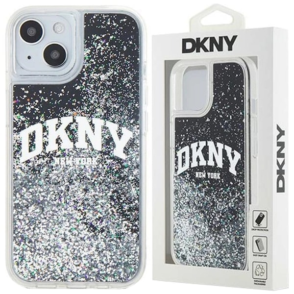 DKNY Liquid Glitter Big Logo beskyttelsesdeksel iPhone 14 / 15 / 13 - svart