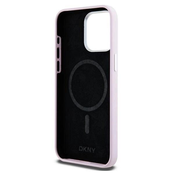 DKNY flytende silikon liten metalllogo MagSafe beskyttelsesveske til iPhone 14 Pro Max - Rosa