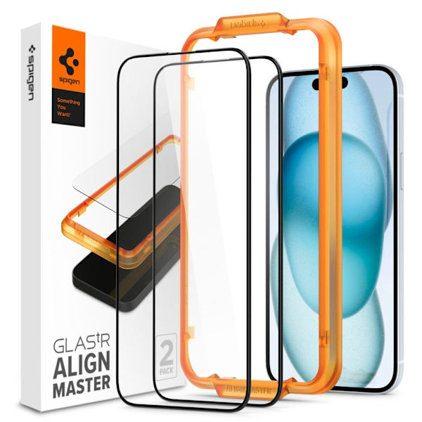 HÆRDET GLAS SPIGEN ALM GLASS FC 2-PACK IPHONE 15 SORT