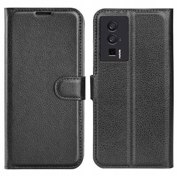 Litchi Case Cover För Poco F5 Pro Black Tpu Anti-Slip