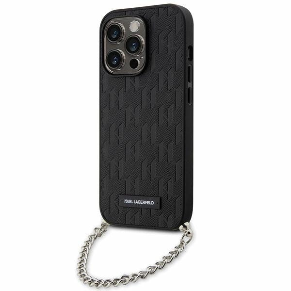 Karl Lagerfeld Saffiano Monogram Chain KLHCP14XSACKLHPK Deksel til iPhone 14 Pro Max - Svart