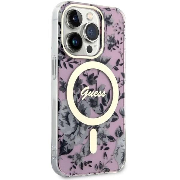 Guess GUHMP14XHCFWSP-deksel til iPhone 14 Pro Max 6.7 - Pink Flower MagSafe