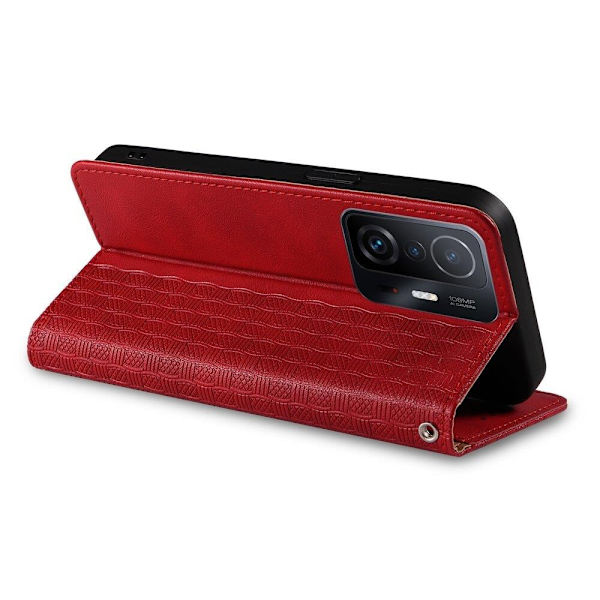 Magnetisk stroppdeksel for Samsung Galaxy A52 / A52 5G / A52s 5G lommebok + anheng med minibånd rød