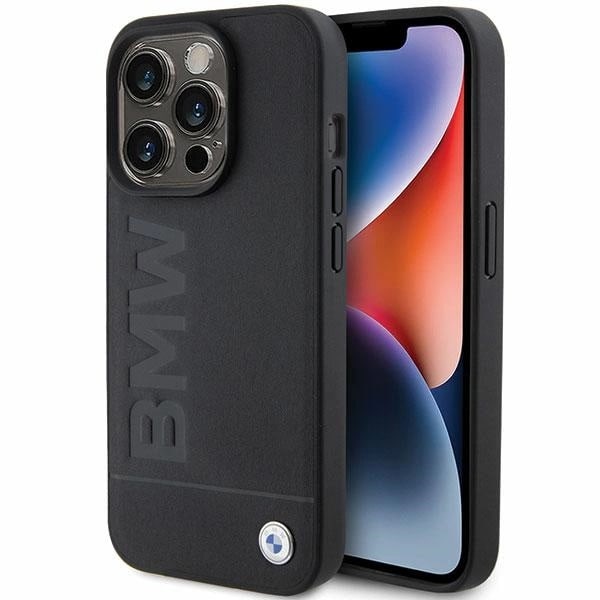 BMW LÆDER HOT STAMP ETUI TIL IPHONE 15 PRO - SORT