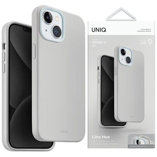 UNIQ Lino Hue iPhone 15 6.1-deksel Magclick Last ned lysegrå/krittgrå