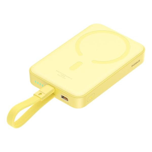 Baseus Magnetic Mini MagSafe 10000mAh 20W strømforsyning med innebygd Lightning-kabel - gul + Baseus Simple Series USB-C - USB-C 60W