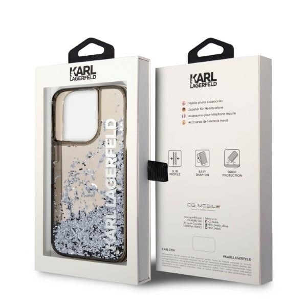 KARL LAGERFELD LIQUID GLITTER ELONG ETUI TIL IPHONE 14 PRO - SORT