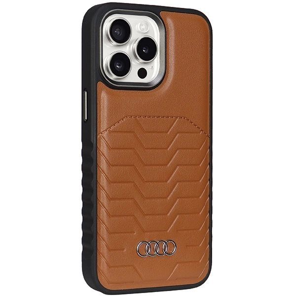 AUDI SYNTETISK LÆDER TASKE MED MAGSAFE TIL IPHONE 15 PRO MAX - BRUN