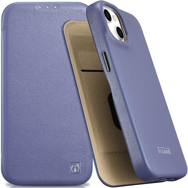 ICARER CASE LÆDERCASE MED MAGSAFE TIL IPHONE 14PLUS LYS LILLA