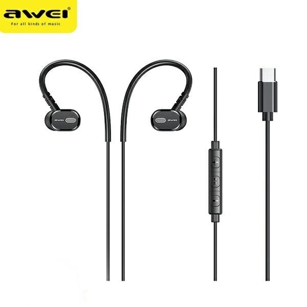 AWEI TC-6 USB-C stereohörlurar svart/svart