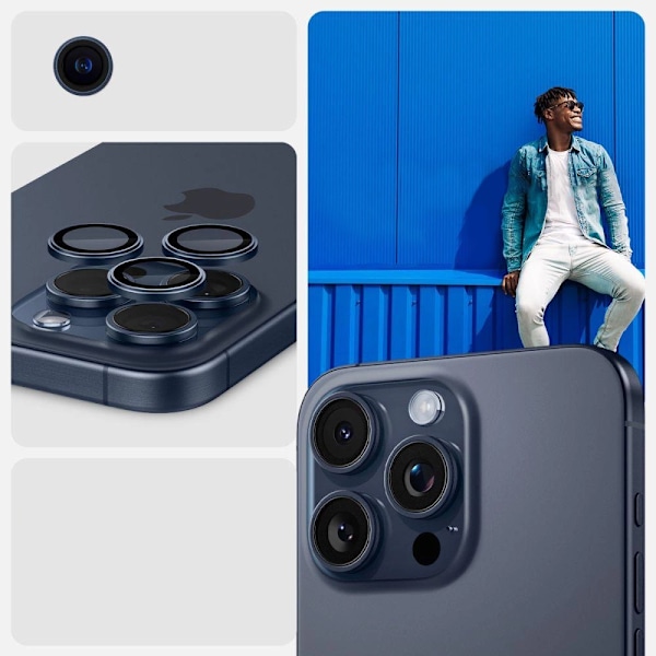 SPIGEN OPTIK.TR EZ FIT KAMERABESKYTTER TIL IPHONE 14 PRO / PRO MAX / 15 PRO / PRO MAX - TITANIUM BLÅ 2 STK.
