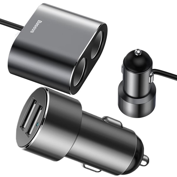 Baseus Splitter billader splitter 2x USB 3.1A 17W + 2x sigarettennertilkobling 80W svart (CRDYQ-01)