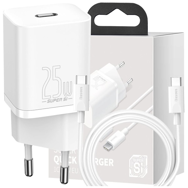 Baseus Si USB-C 25W 3A hurtiglader USB-C / USB-C med 1m kabel - hvit