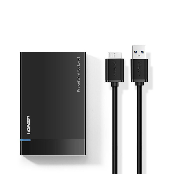 Ugreen HDD SSD-stasjonsdeksel SATA 2.5 USB 3.2 Gen 1 (5 Gbps) micro USB SuperSpeed+ 0,5 m kabel svart (US221 30848)