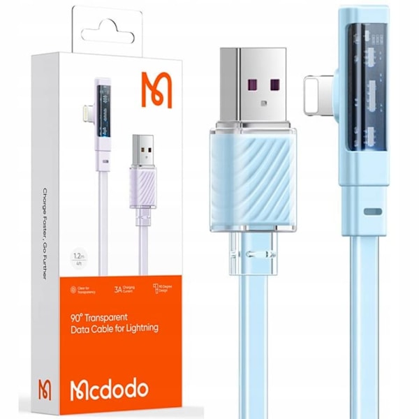 MCDODO ANGLE USB LIGHTNING PLATKABEL 36W IPHONE 13 14 BLÅ 2M