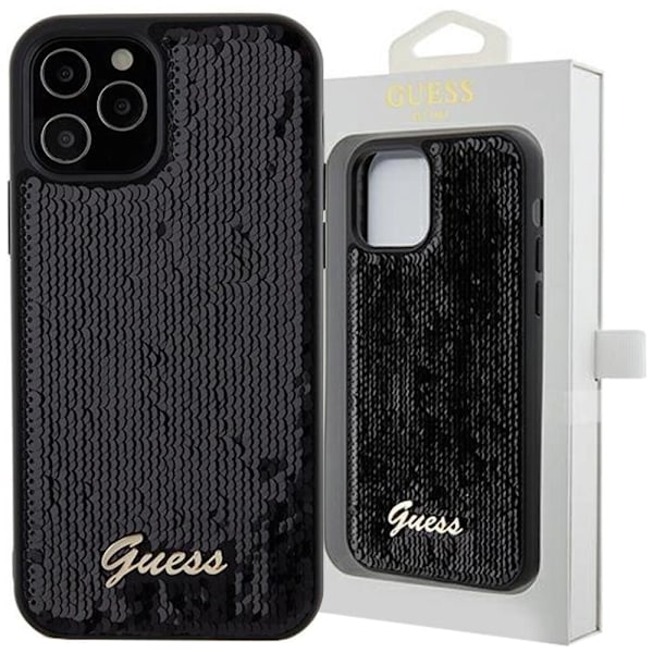 Guess Sequin Script metalldeksel til iPhone 12/12 Pro - svart