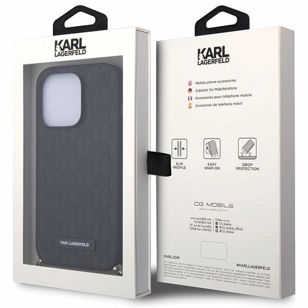 KARL LAGERFELD SAFFIANO MONOGRAM CHAIN ETUI TIL IPHONE 14 PRO - SORT