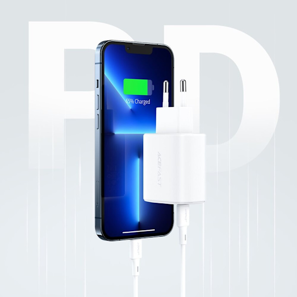 ACEFAST HURTIG NETVÆRKSLADER USBC/USB 20W PPS PD QC3.0 AFC FCP HVID