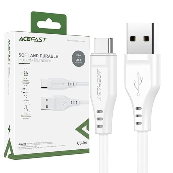 ACEFAST KABEL LANG STÆRK HOLDBAR USB - USB TYPE C 1,2M, 3A HVID