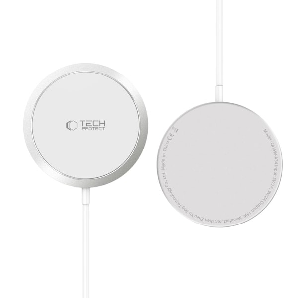 TECH-PROTECT QI15W-A34 MAGNETISK MAGSAFE TRÅDLØS OPLADER HVID