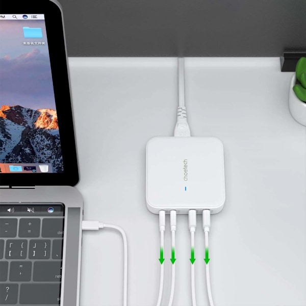 CHOETECH HURTIG NETVÆRKSLADER GAN 100W 2X USB-A / 2X USB-C HVID