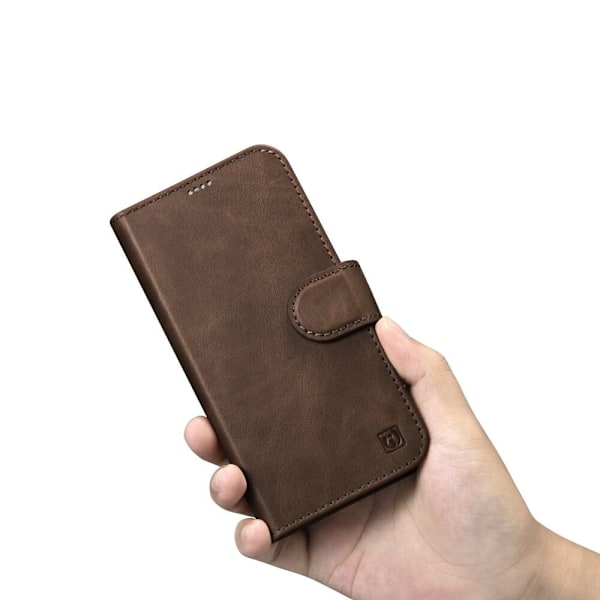 iCarer Oil Wax Lommebokveske 2-i-1 iPhone 14-deksel Leather Flip Cover Anti-RFID Brun (WMI14220721-BN)