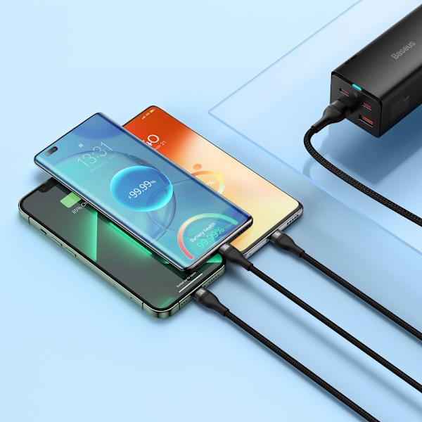 Baseus Flash-seriekabel USB - USB Type C / Lightning / micro USB 100 W 1,2 m svart (CASS030001)