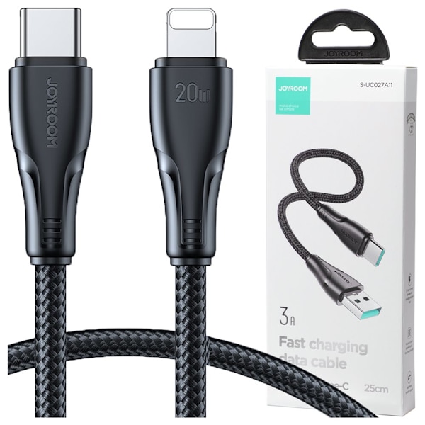 Joyroom USB C - Lightning 20W Surpass Series-kabel for hurtiglading og dataoverføring 0,25 m svart (S-CL020A11)