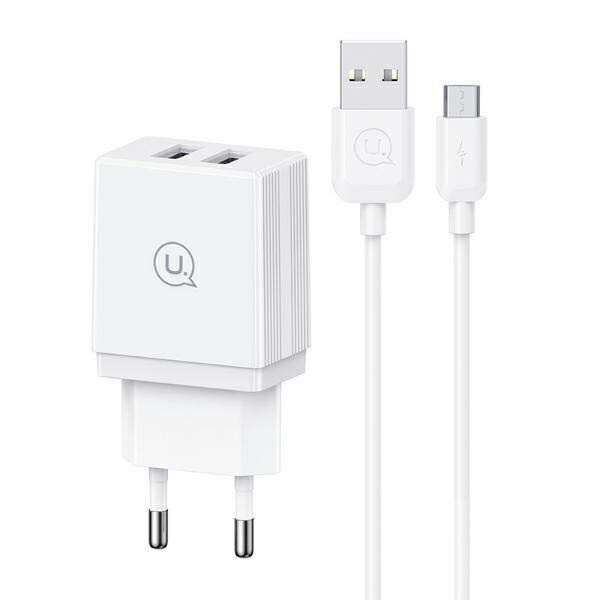 USAMS Lad. nätverk. 2xUSB-A + Micro/USB-A Snabbladdningskabel vit/vit serie HC HCCLTZ02