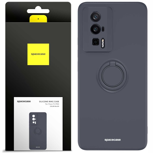 Spacecase Silikon Ringfodral För Poco F5 Pro Svart Fodral