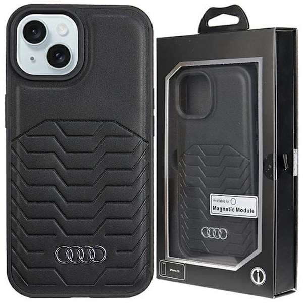 AUDI SYNTETISK LÆDER TASKE MED MAGSAFE TIL IPHONE 15/14/13 - SORT