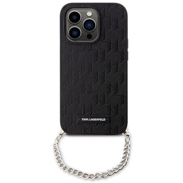 KARL LAGERFELD SAFFIANO MONOGRAM CHAIN ETUI TIL IPHONE 14 PRO - SORT