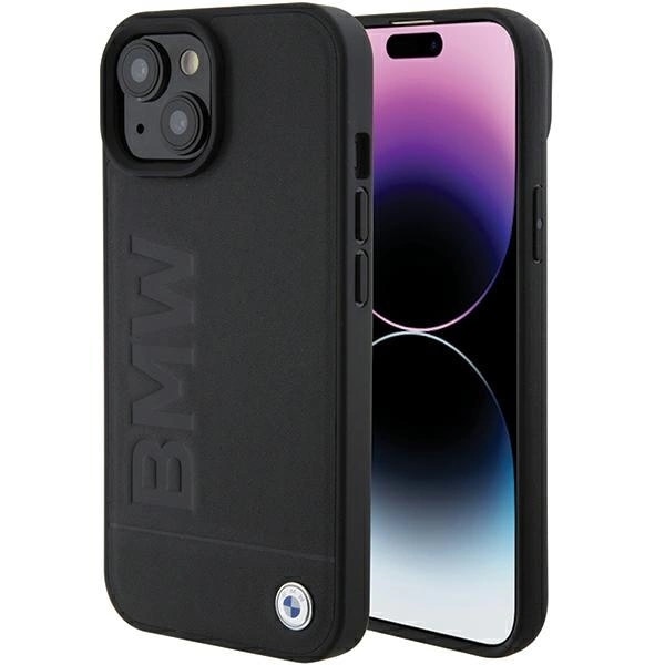 BMW MAGSAFE LÆDER HOT STAMP ETUI TIL IPHONE 15 PLUS - SORT