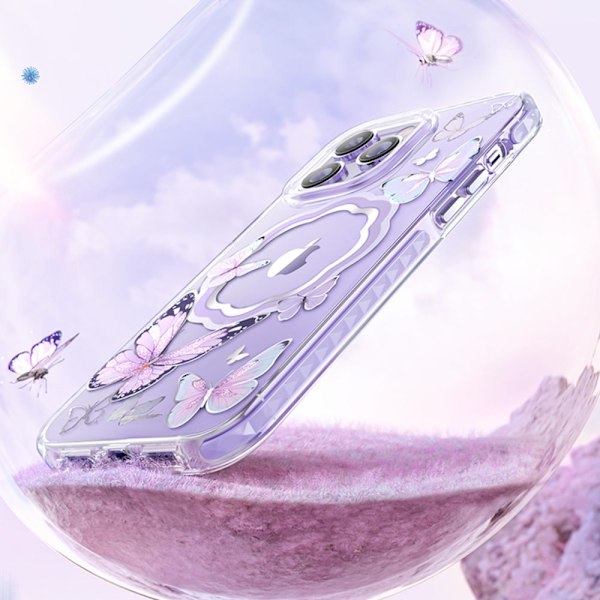 Kingxbar Butterfly Series magnetisk deksel iPhone 14 Plus MagSafe-deksel med sommerfugler i rosa