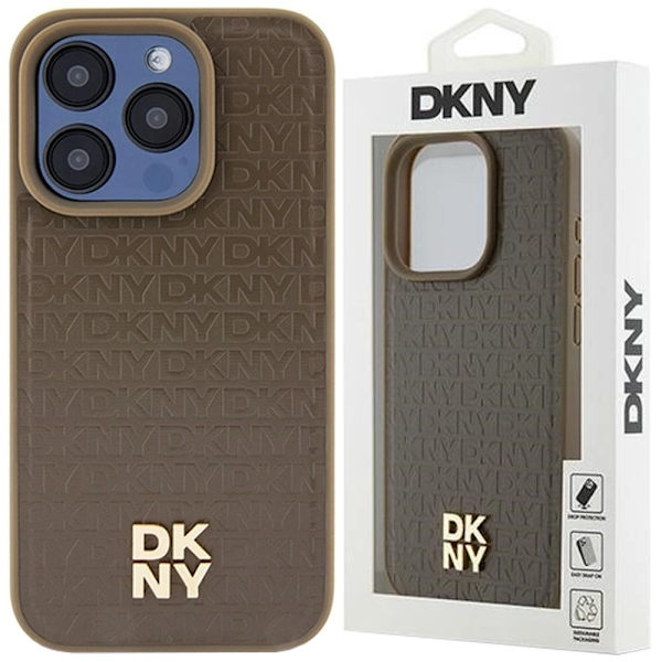 DKNY lærmønster metalllogo MagSafe beskyttelsesdeksel for iPhone 15 / 14 / 13 - brun