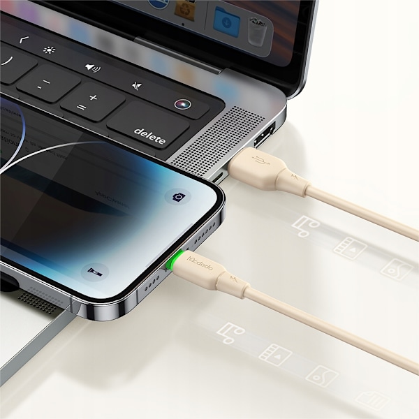 MCDODO LADDARE USB LIGHTNING SNABBLADDNINGSKABEL FÖR IPHONE 1M LED BEIGE