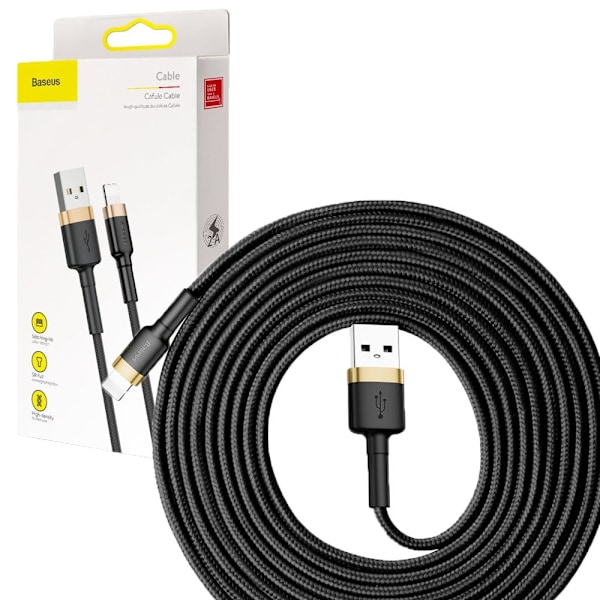 Baseus Cafule-kabel slitesterk nylonkabel USB / Lightning QC3.0 2A 3M svart-gull (CALKF-RV1)