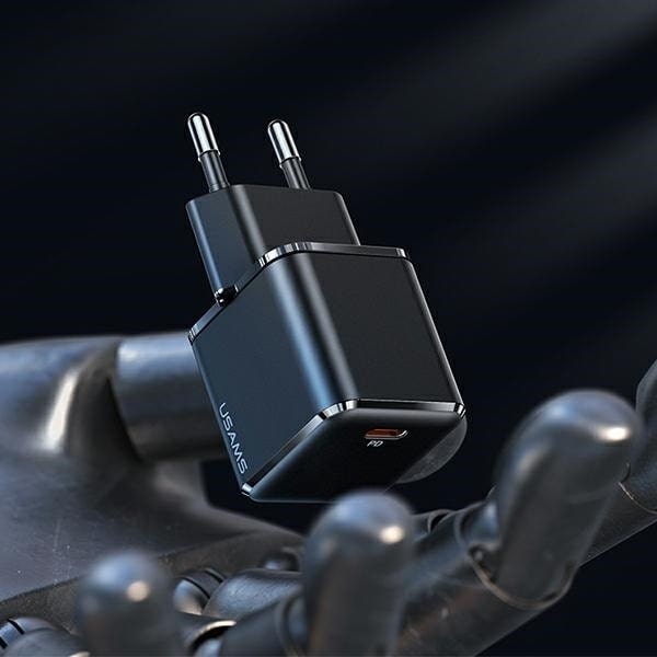 USAMS Lad. nätverk. 1xUSB-C T45 mini 30W (endast huvud) PD3.0 Snabbladdning svart/svart CC148TC01 (US-CC148)