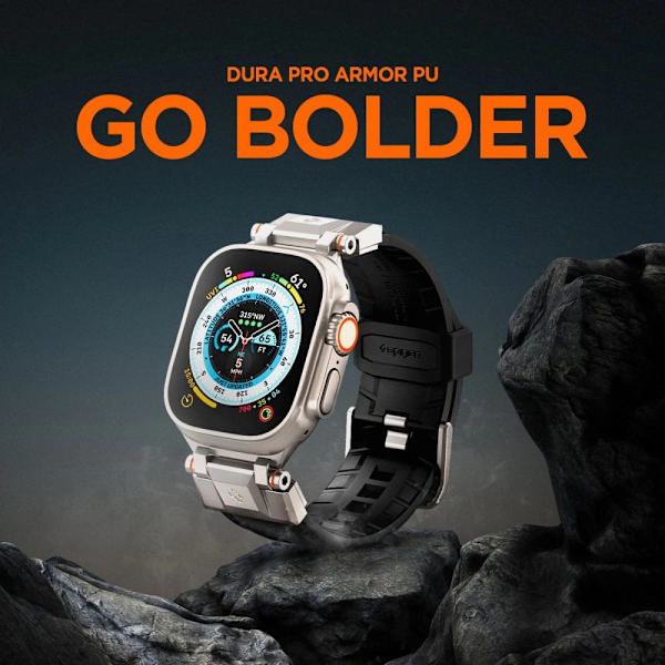 Spigen Durapro Armor PU-bånd for Apple Watch 4/5/6/7/8/9/SE/Ultra 1/2 (42 / 44 / 45 / 49 mm) - Svart