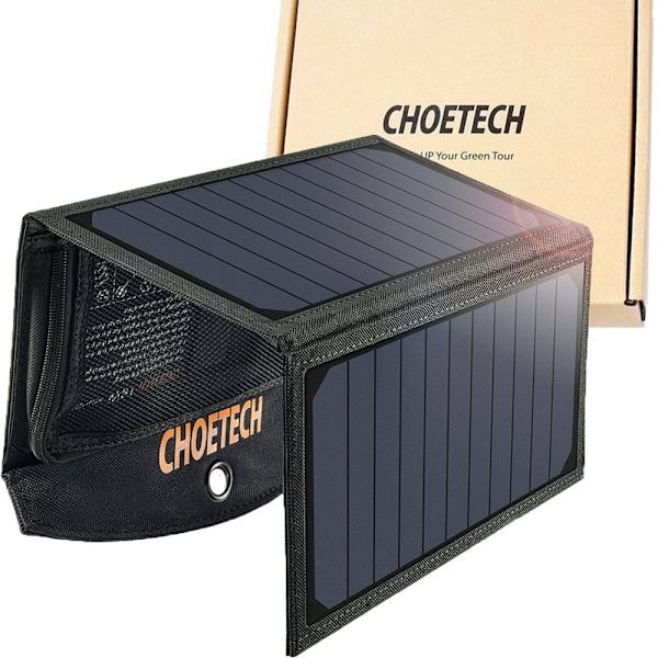 Choetech sammenleggbar solenergi solcellelader 19W 2x USB 2.4A svart (SC001)