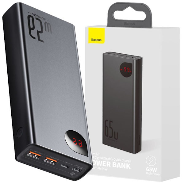 Baseus Adaman Powerbank 2x USB / 1x USB Type C / 1x micro USB 20000mAh 65W Quick Charge 4.0 Power Delivery svart (PPIMDA-D01) Svart