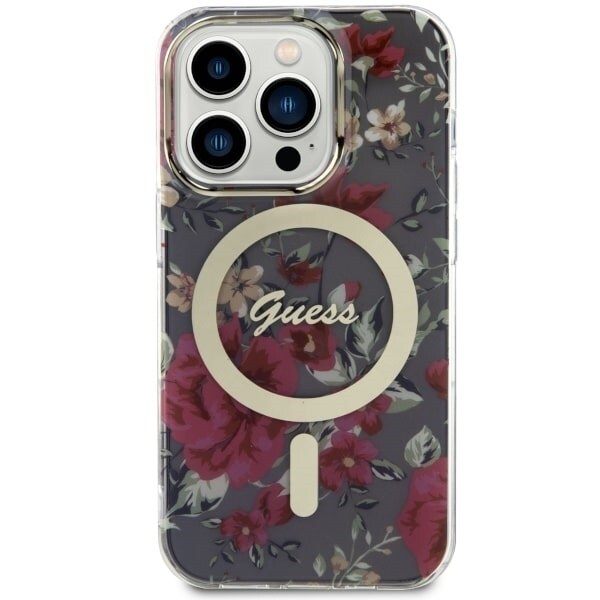 Guess GUHMP14LHCFWSA-deksel til iPhone 14 Pro grønn/khaki hardt deksel Flower MagSafe