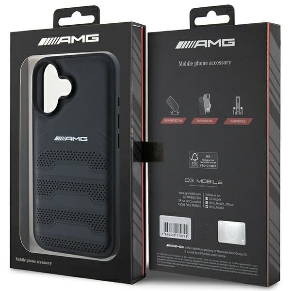 AMG AMHCP16SGSEBK iPhone 16 6,1" svart/svart hårdfodral Läder Präglade linjer Svart logotyp